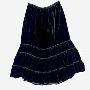 CHICO'S Rayon Silk Velvet Long Skirt tiered rufffle black Size Chicos 2 or M/L